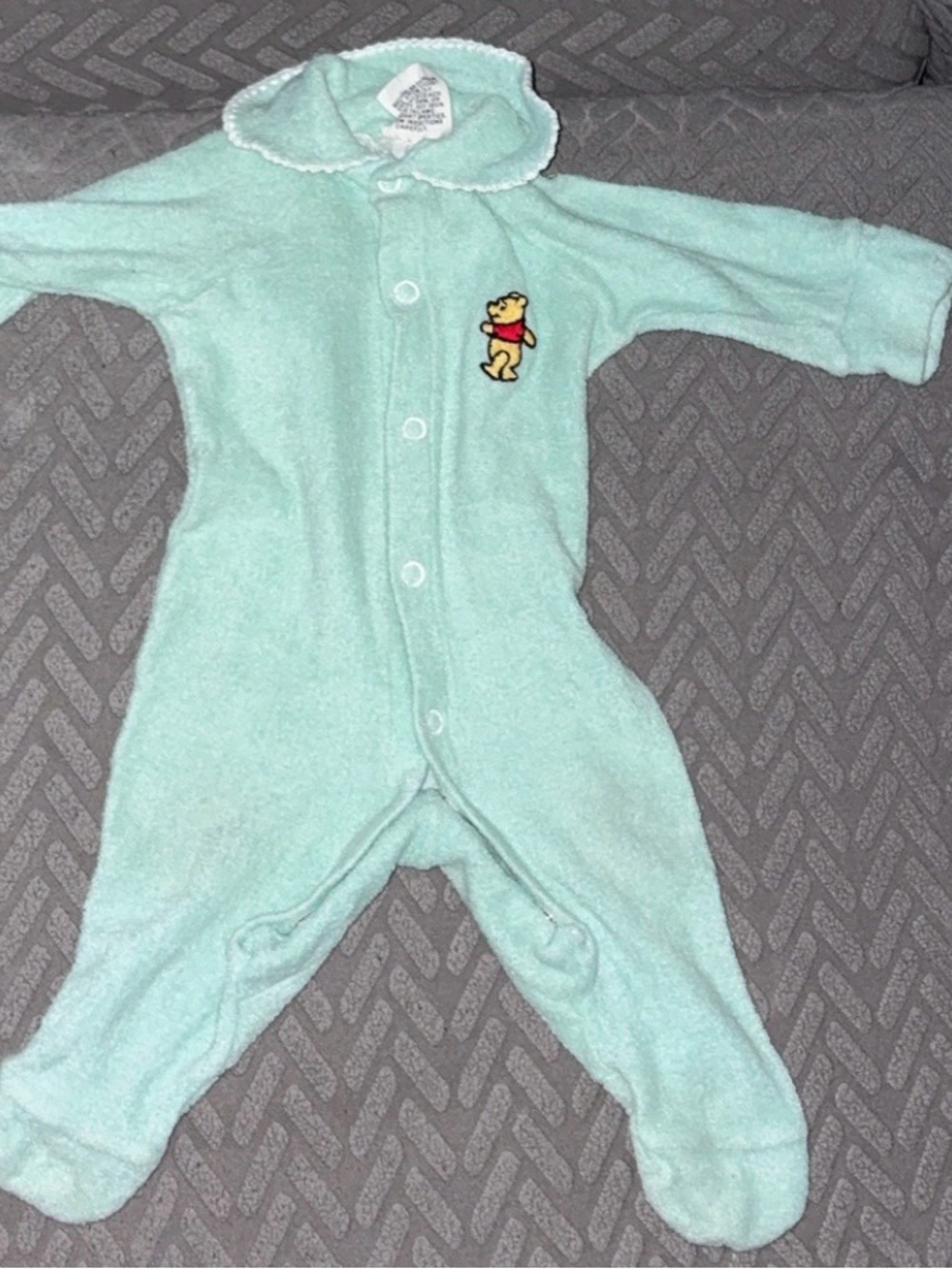 Sears Mint Green Terry Footed One-Piece with Winnie the Pooh Embroidery